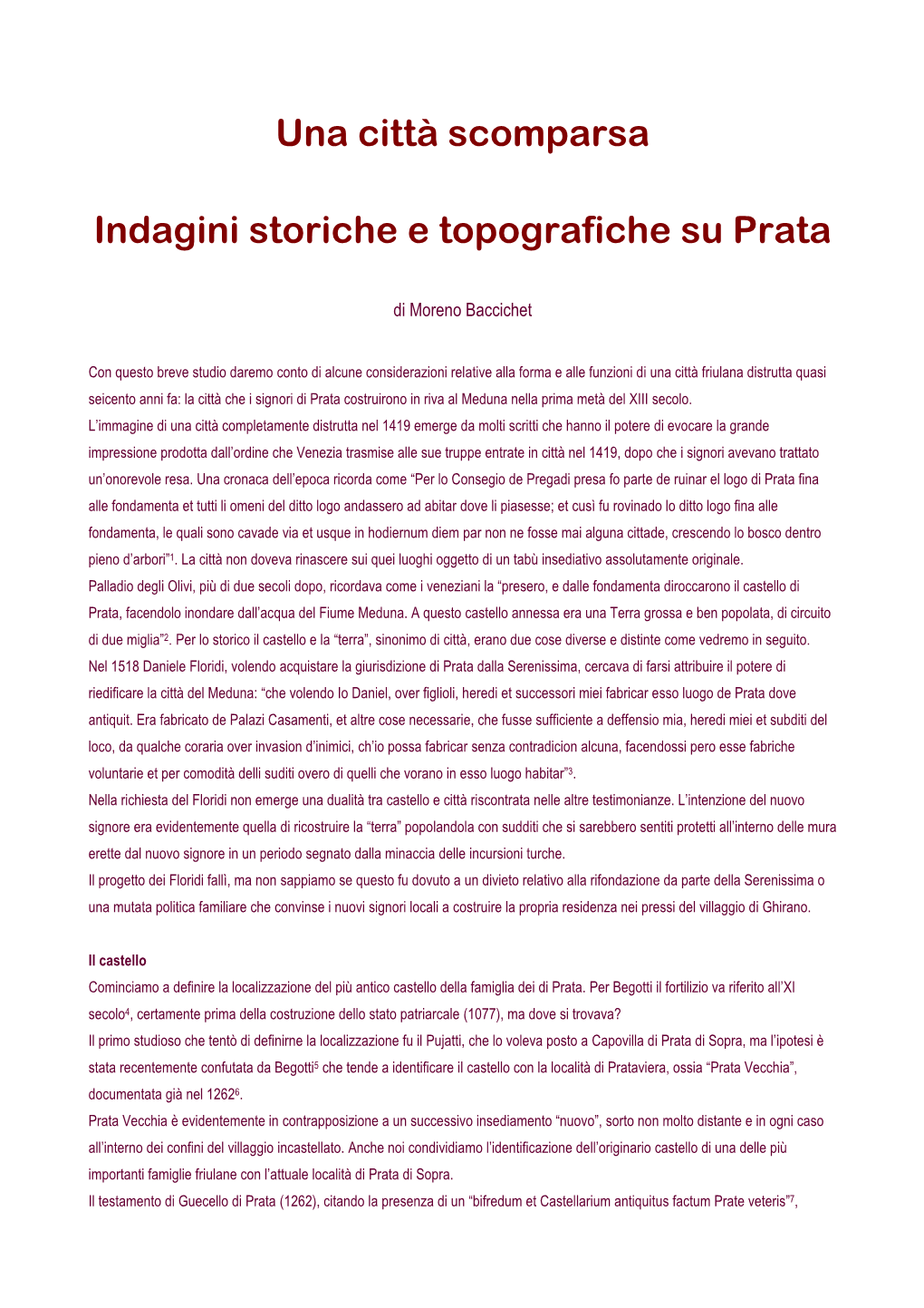 Una Città Scomparsa Indagini Storiche E Topografiche Su Prata