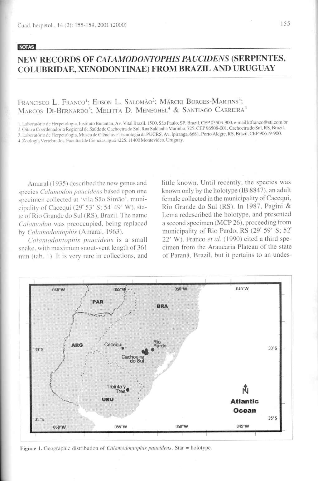 Colubridae, Xenodontinae) from Brazil and Uruguay