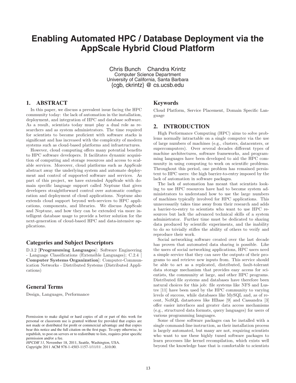 Enabling Automated HPC / Database Deployment Via the Appscale Hybrid Cloud Platform