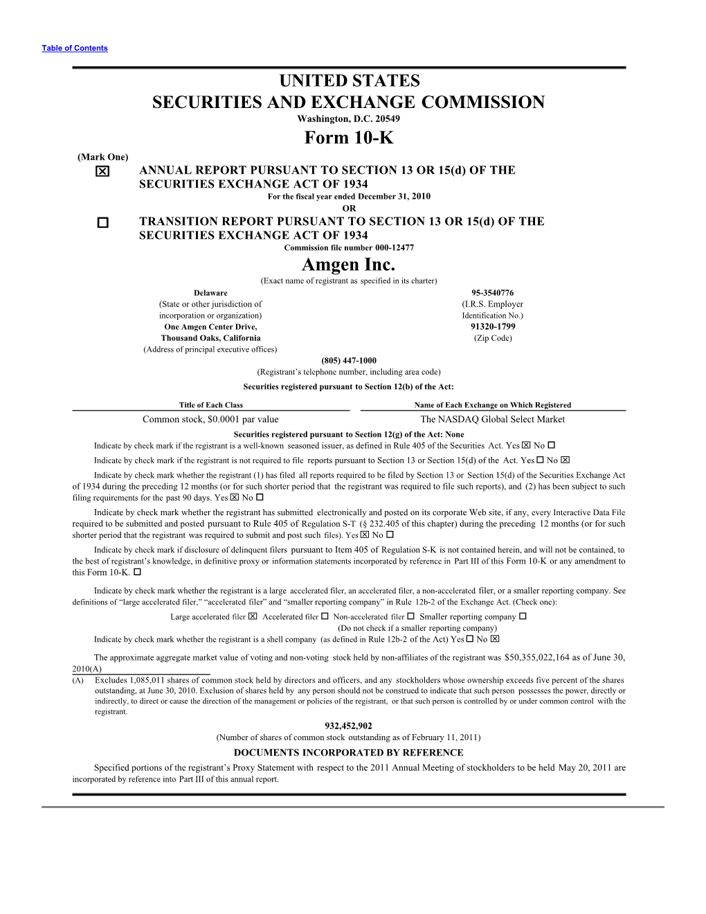 Form 10-K Amgen Inc