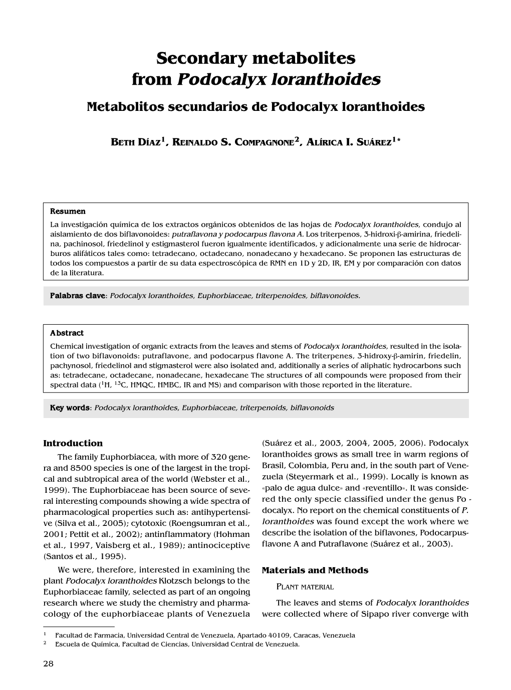 From Podocalyx Loranthoides Metabolitos Secundarios De Podocalyx Loranthoides