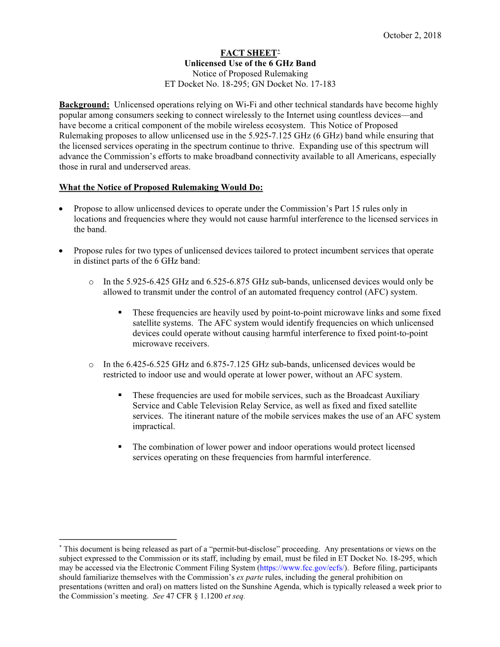 Unlicensed Use of the 6 Ghz Band Notice of Proposed Rulemaking ET Docket No