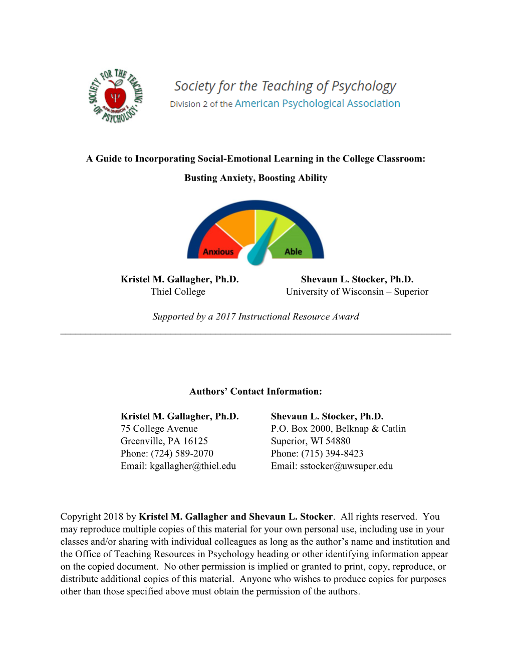 A Guide to Incorporating Social-Emotional Learning in the College Classroom: Busting Anxiety, Boosting Ability