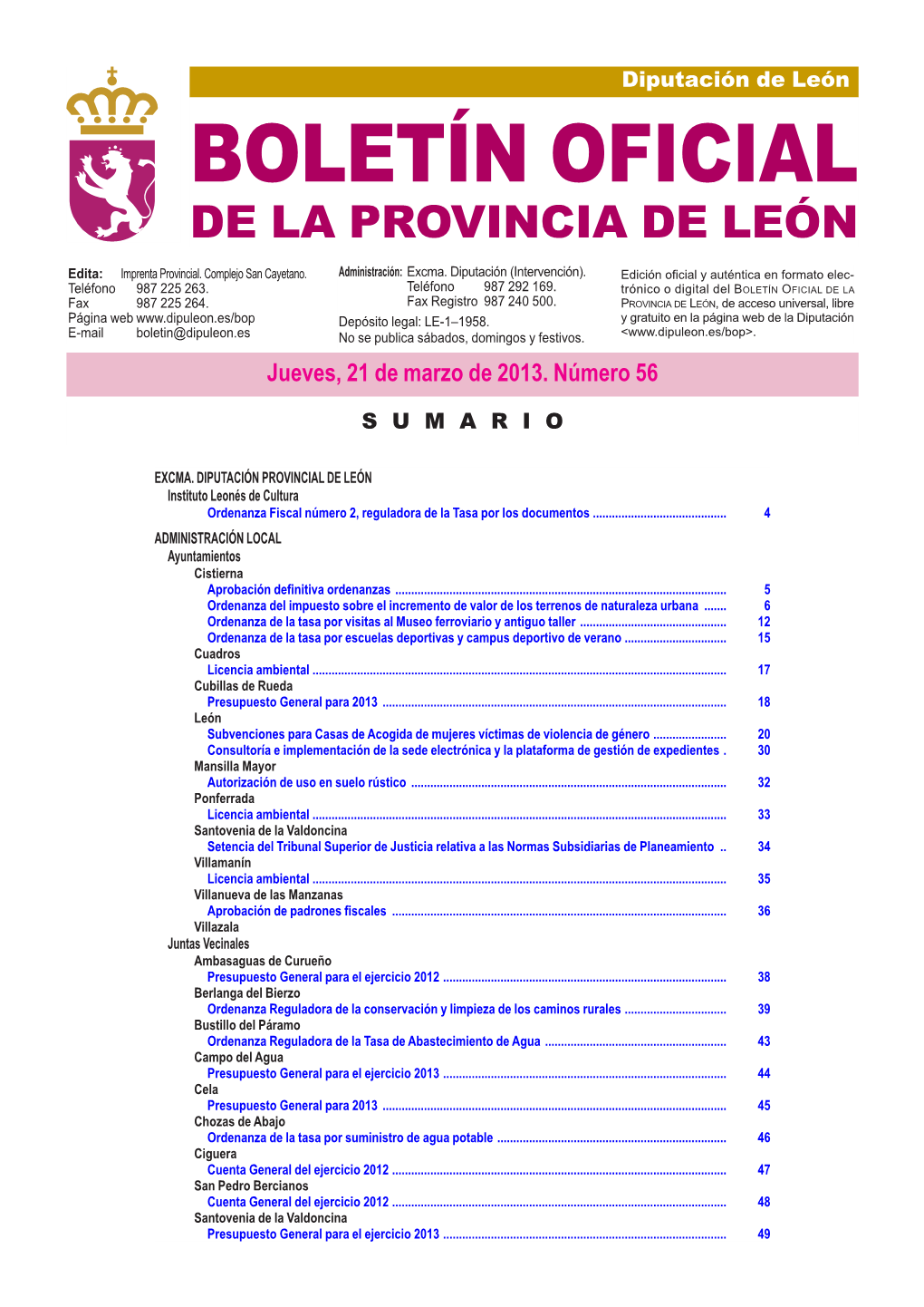 Boletín Oficial De La Provincia De León