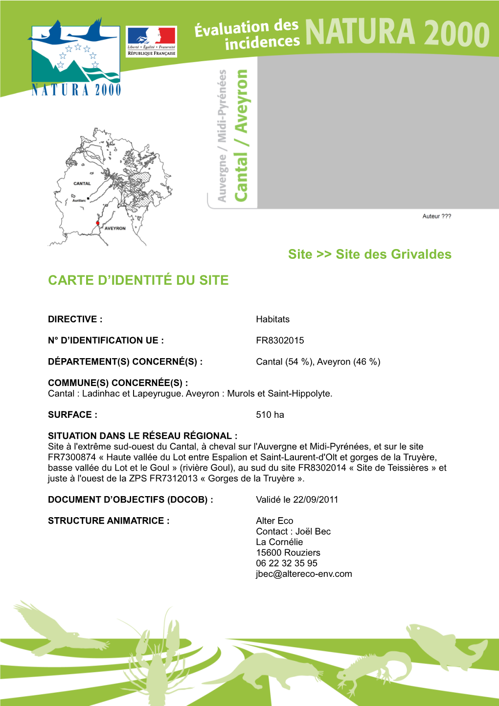 Site Des Grivaldes CARTE D’IDENTITÉ DU SITE