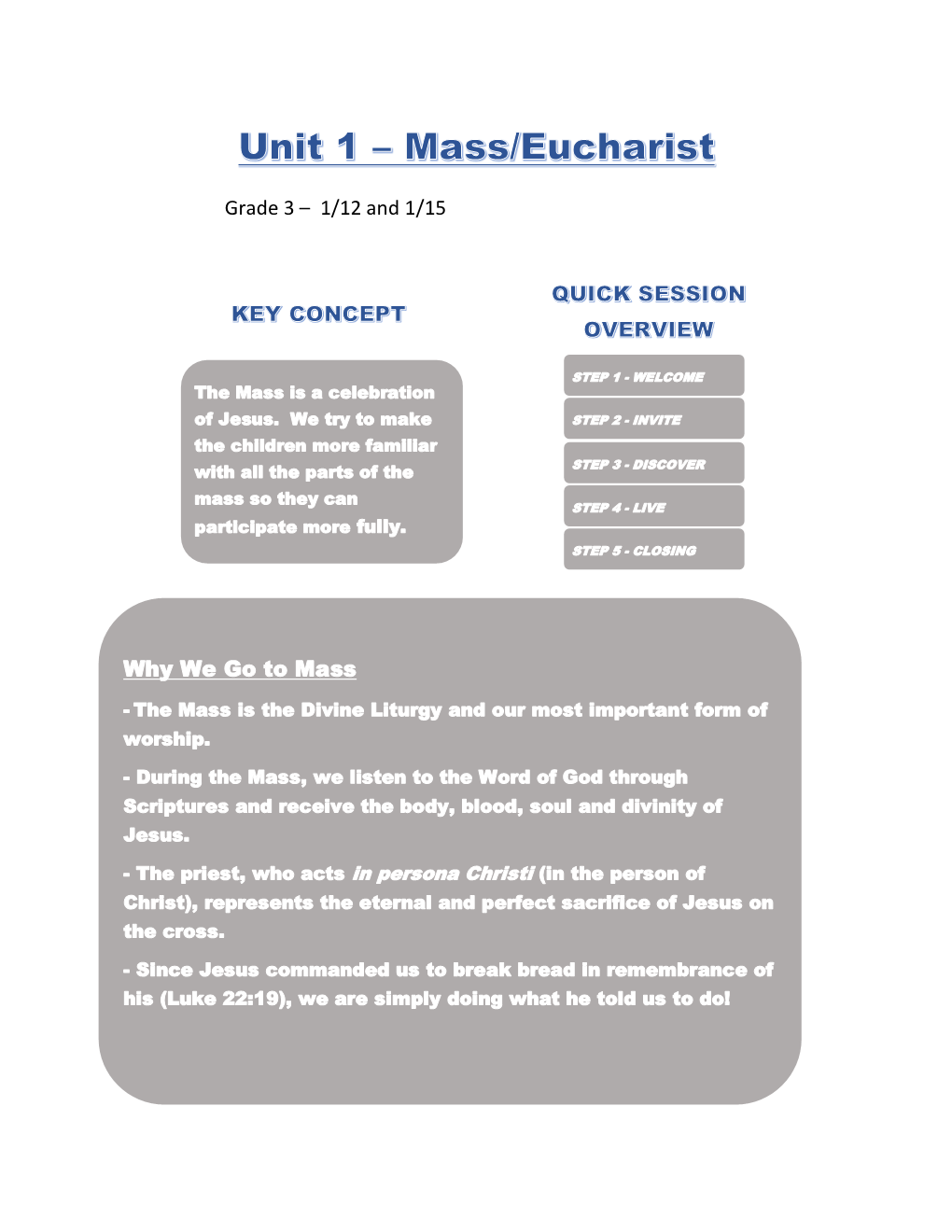 1/12 and 1/15 Why We Go to Mass