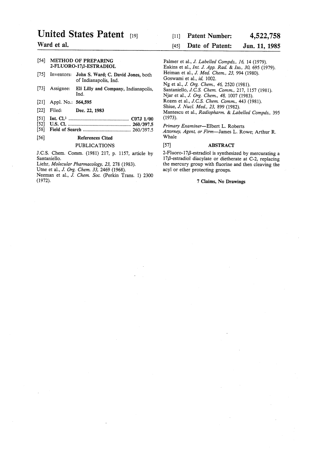 United States Patent (19) 11) Patent Number: 4,522,758 Ward Et Al