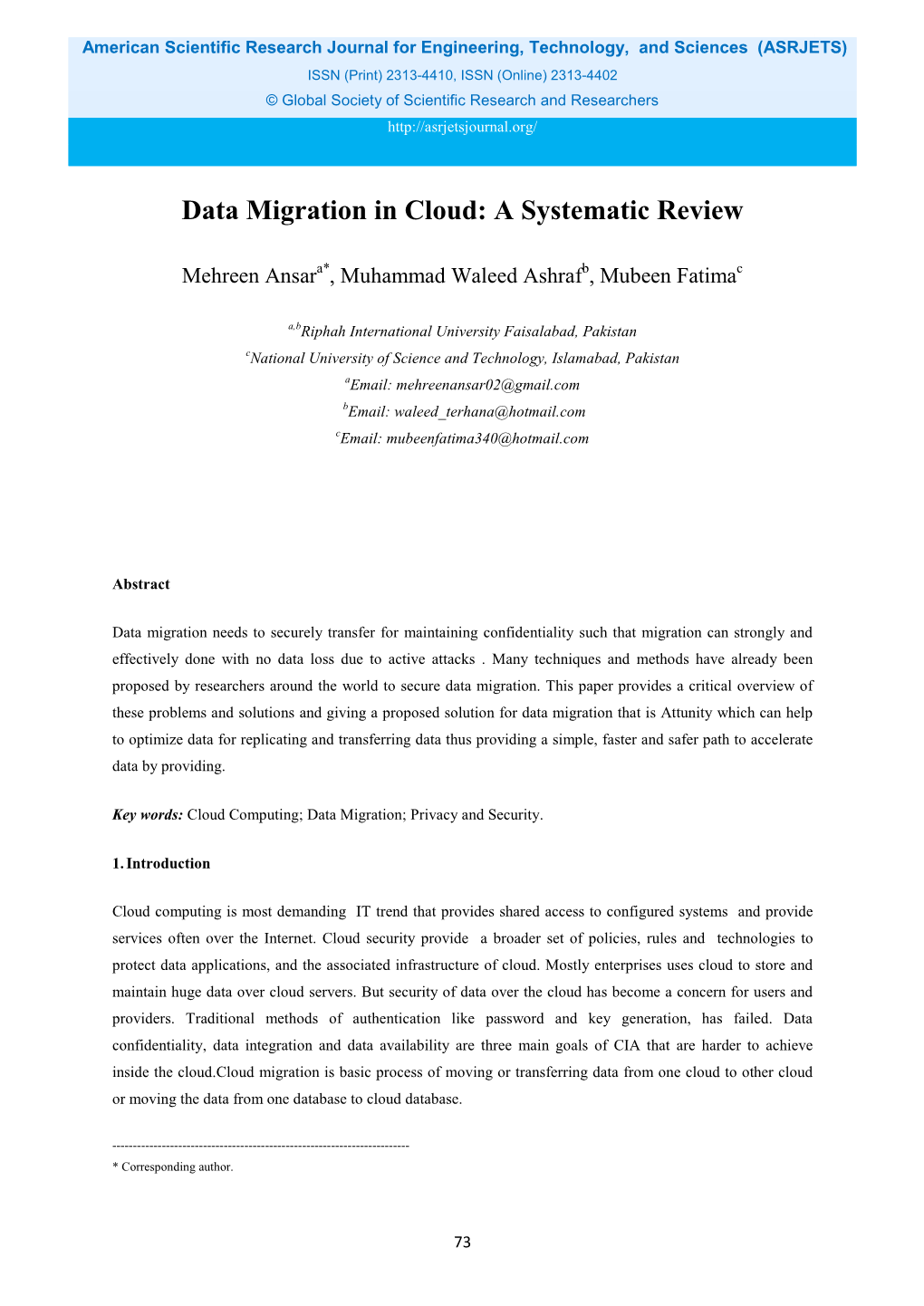 Data Migration in Cloud: a Systematic Review