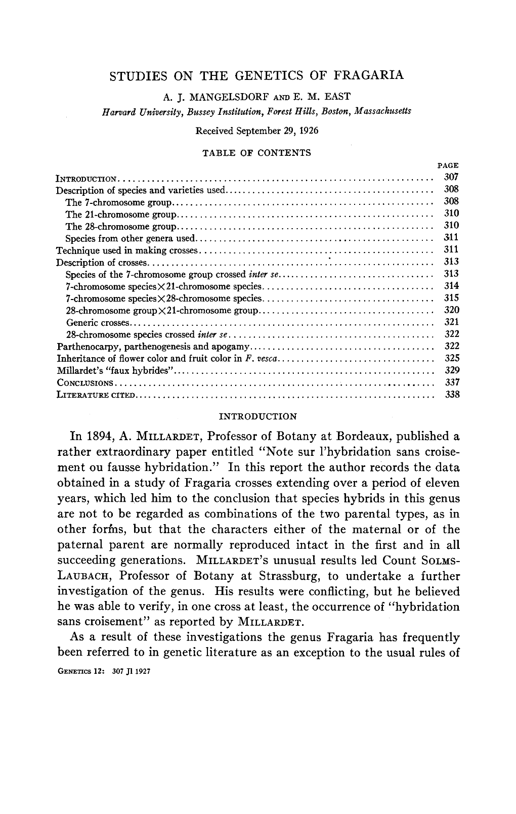 STUDIES on the GENETICS of FRAGARIA Millardet's “Faux Hybrides”