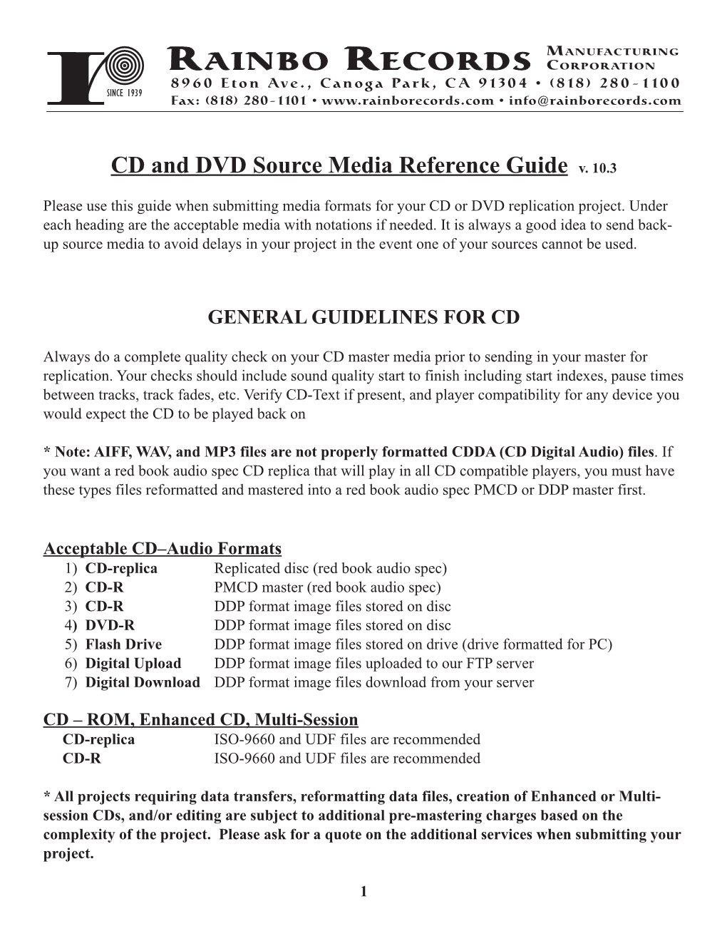 CD and DVD Source Media Guide