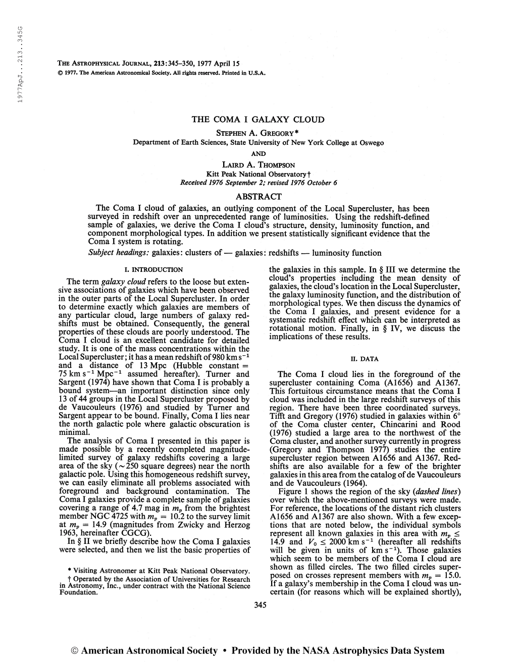 1977Apj. . .213. .345G the Astrophysical Journal, 213:345-350, 1977 April 15 © 1977. the American Astronomical Society. All