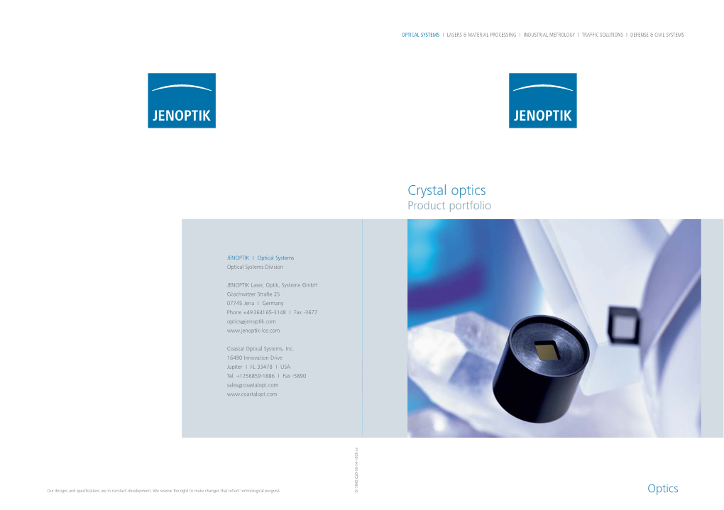 Crystal Optics Product Portfolio