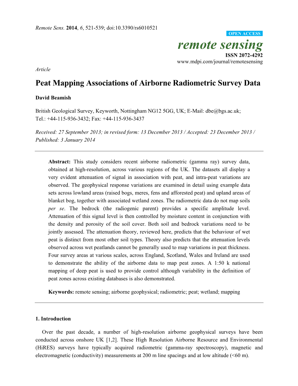 Peat Mapping Associations of Airborne Radiometric Survey Data