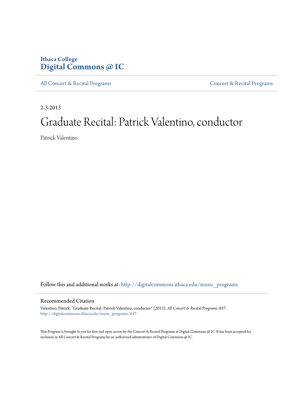 Graduate Recital: Patrick Valentino, Conductor Patrick Valentino