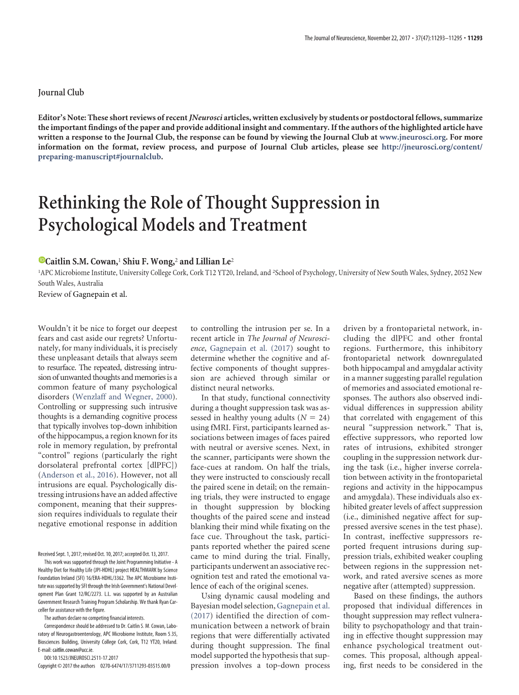 Rethinking the Role of Thought Suppression in Psychological Models and Treatment