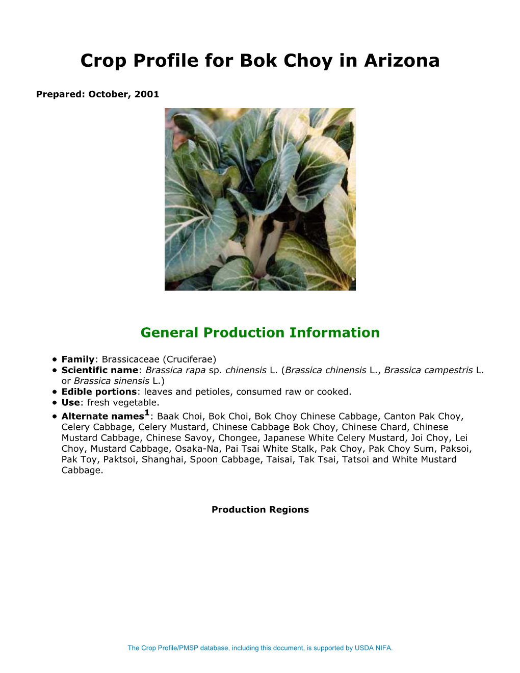 Crop Profile for Bok Choy in Arizona