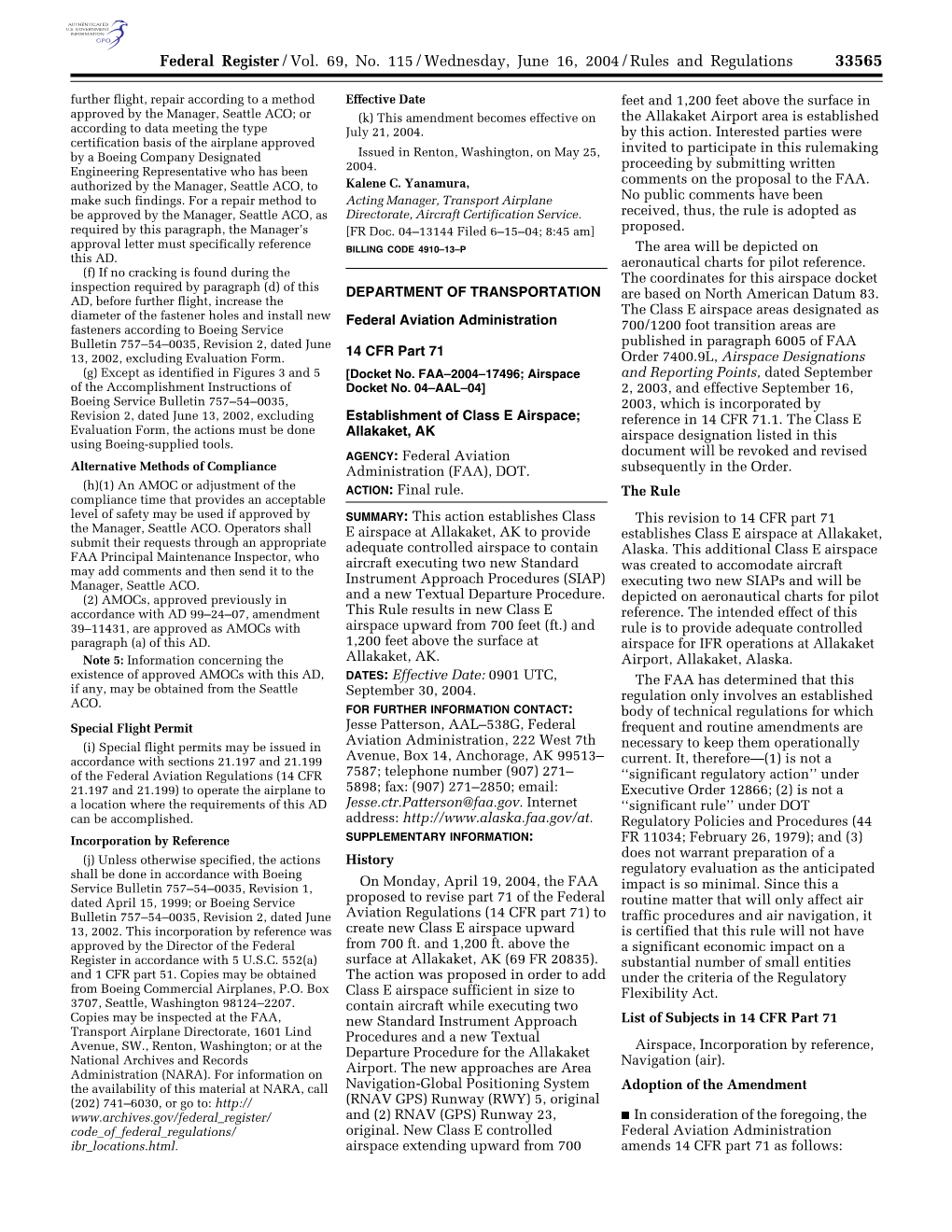 Federal Register/Vol. 69, No. 115/Wednesday, June 16, 2004