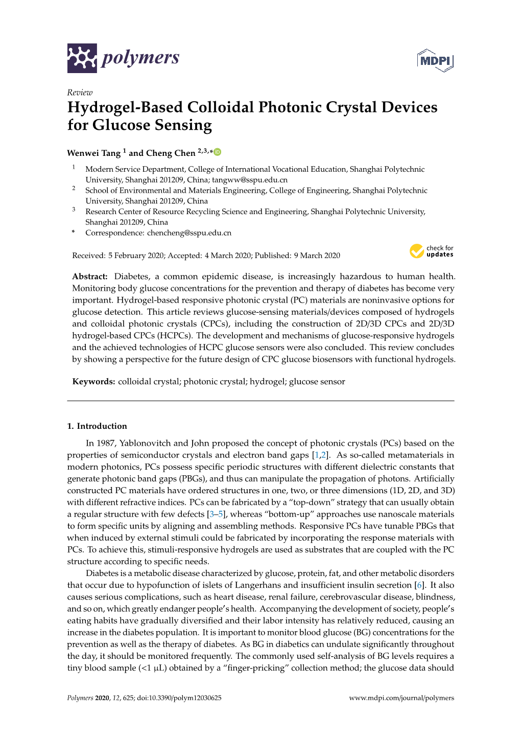 Hydrogel-Based Colloidal Photonic Crystal Devices for Glucose Sensing