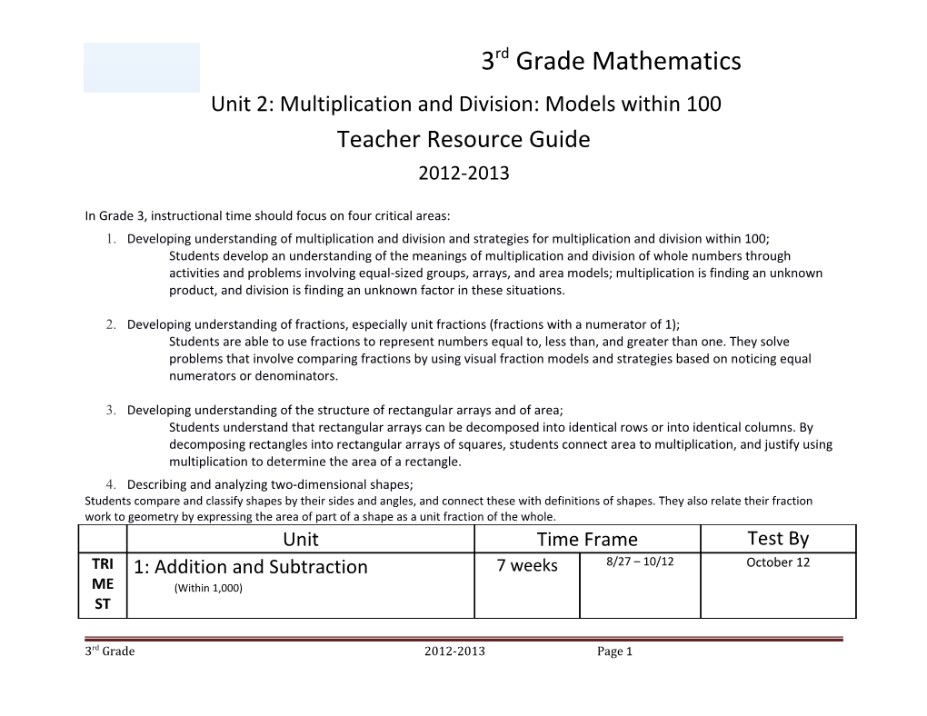 Unit 2: Multiplication And Division: Models Within 100