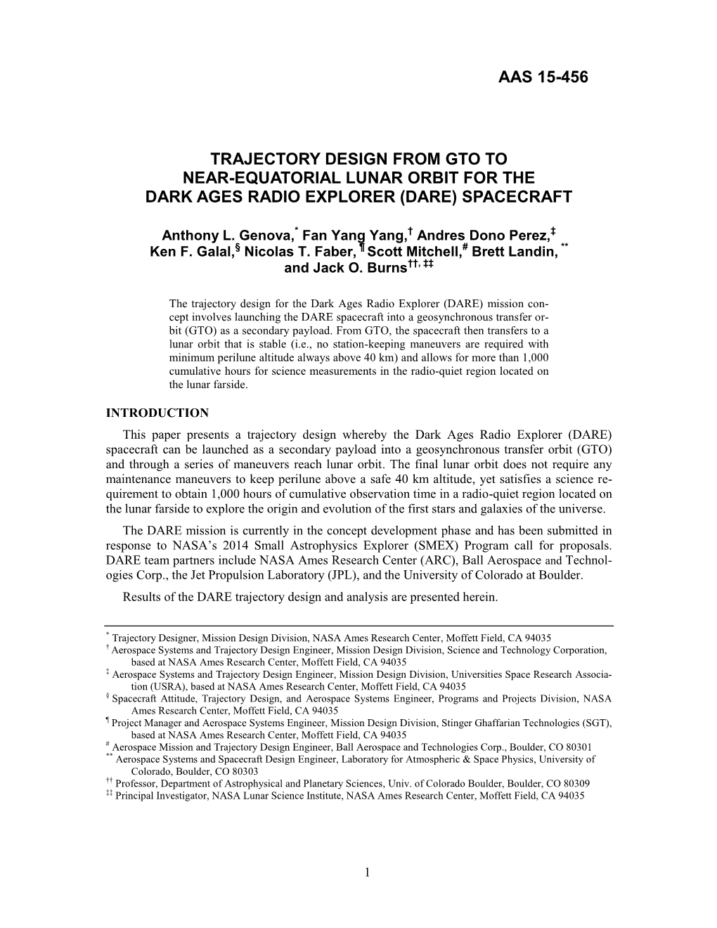 Aas 15-456 Trajectory Design from Gto to Near-Equatorial Lunar Orbit for the Dark Ages Radio Explorer (Dare) Spacecraft