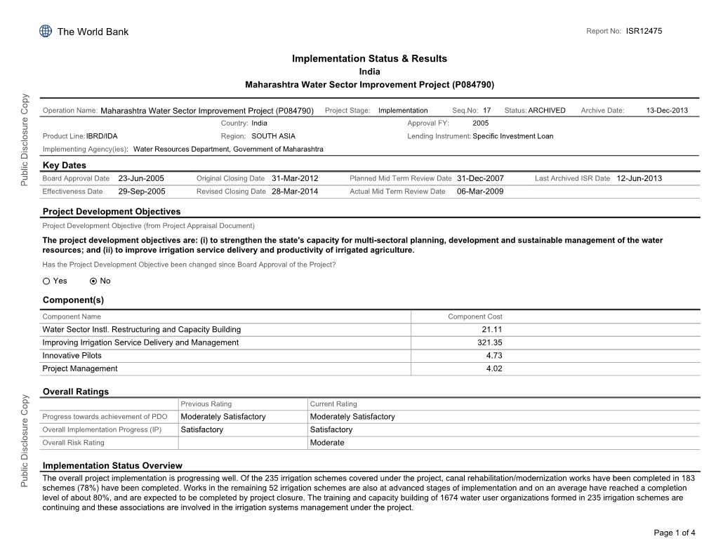 The World Bank Implementation Status & Results