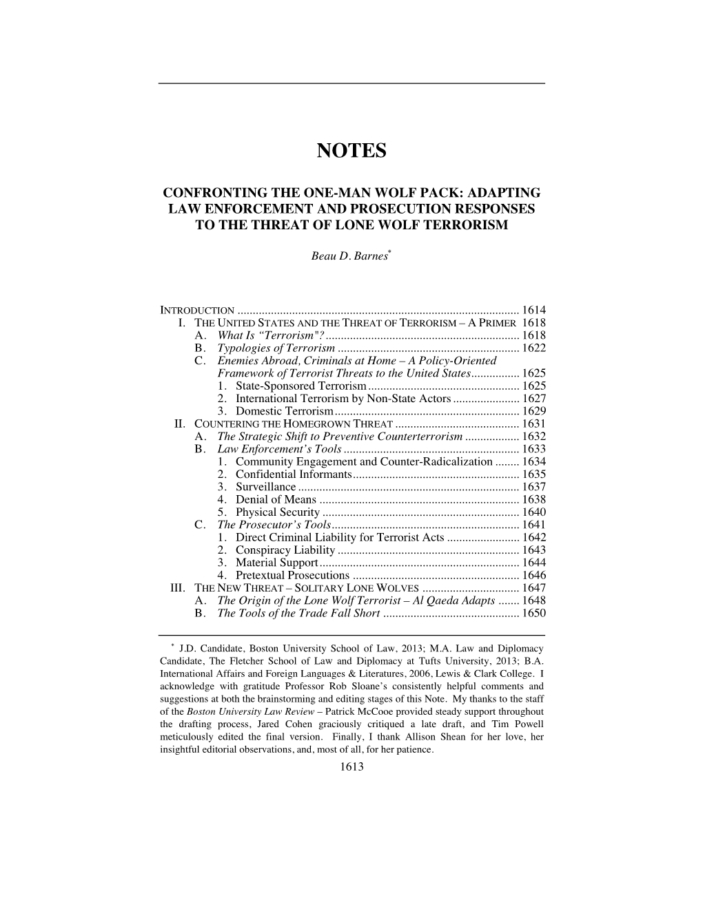 Confronting the One-Man Wolf Pack: Adapting Law Enforcement and Prosecution Responses to the Threat of Lone Wolf Terrorism