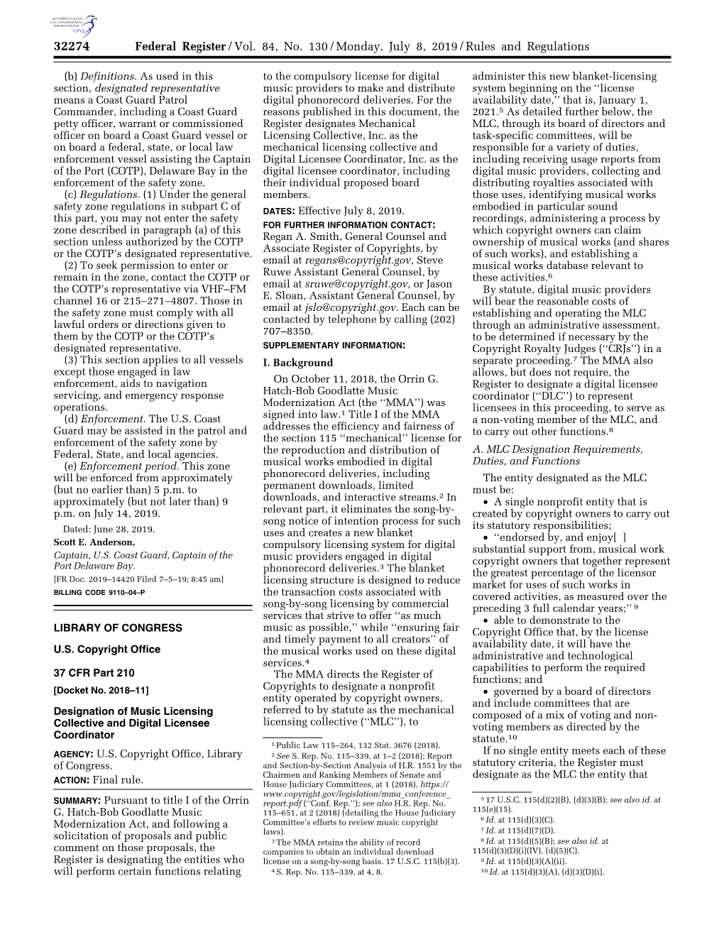 Federal Register/Vol. 84, No. 130/Monday, July 8, 2019/Rules and Regulations