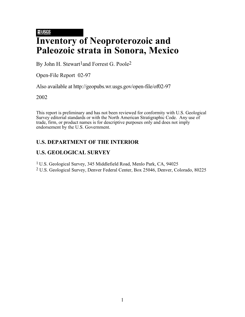 Inventory of Neoproterozoic and Paleozoic Strata in Sonora, Mexico