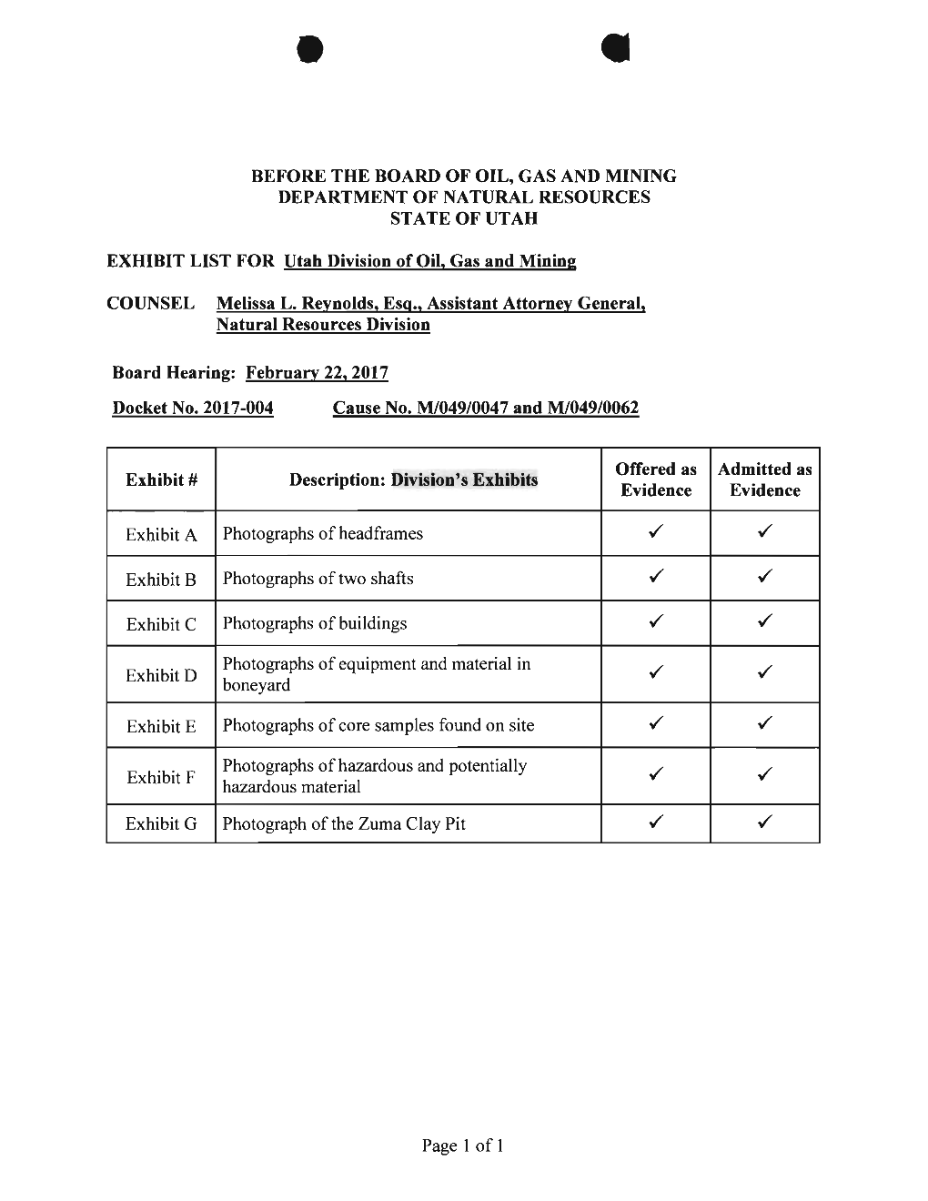 Before the Board of Oil, Gas and Mining Department of Natural Resources State of Utah