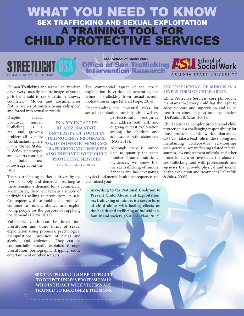 What You Need to Know Sex Trafficking and Sexual Exploitation a Training Tool for Child Protective Services