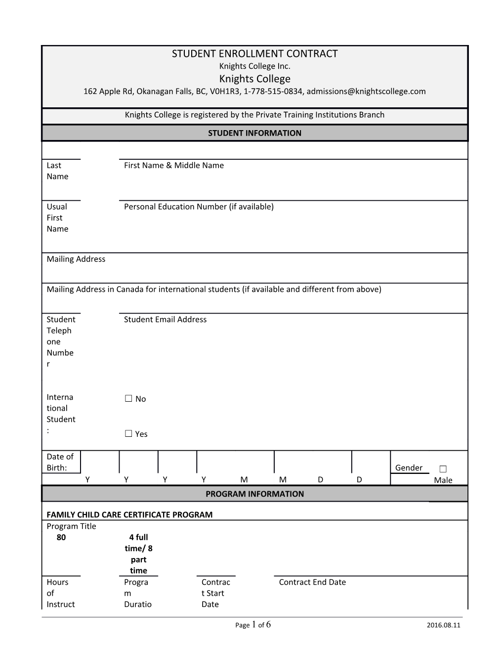 Student Enrolment Contract - Approved Program - Sample