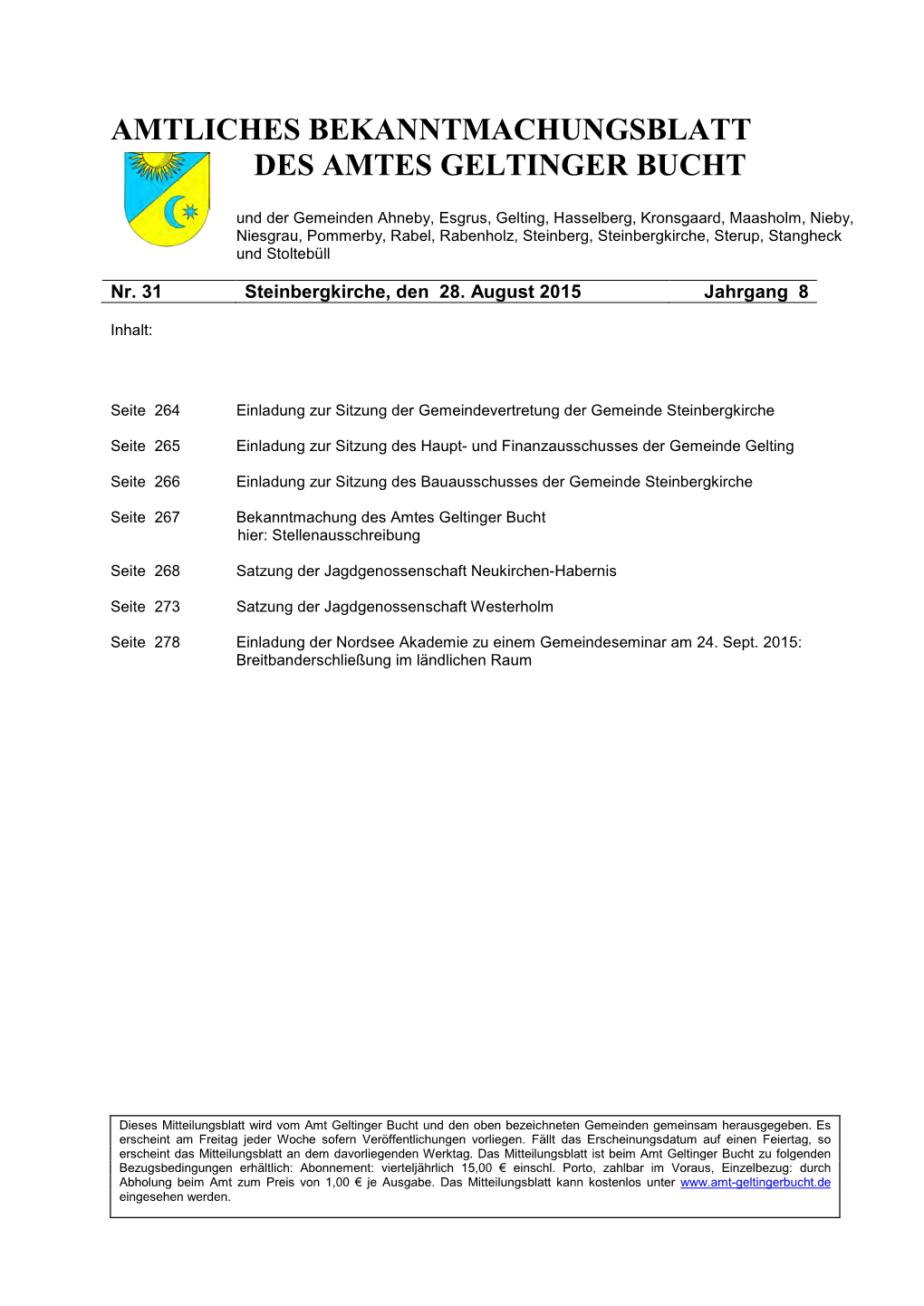 Amtliches Bekanntmachungsblatt Des Amtes Geltinger Bucht