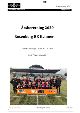 Årsberetning 2020 Rosenborg BK Kvinner