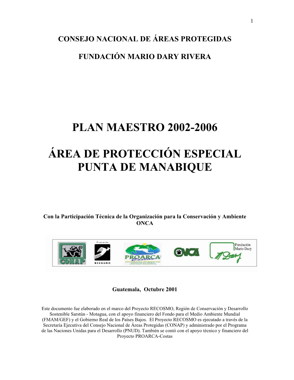 Plan Maestro 2002-2006 Área De Protección Especial Punta De