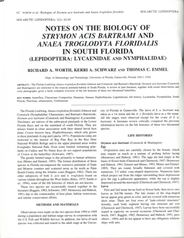 Notes on the Biology of Strymon Acis Bartrami and Anaea Troglodyta Floridalis in South Florida (Lepidoptera: Lycaenidae and Nymphalidae)