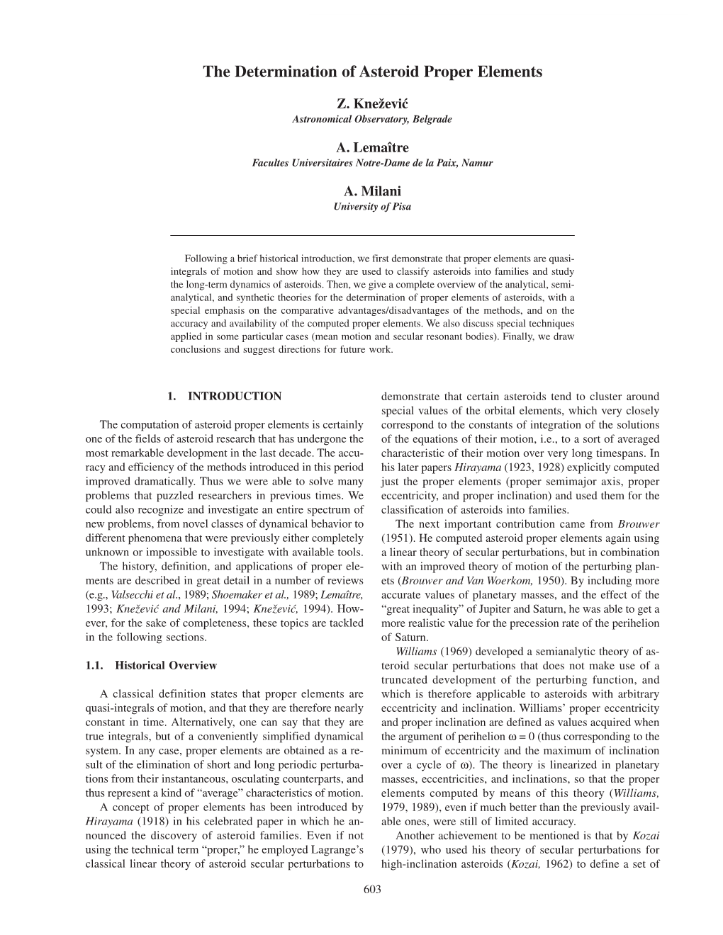 The Determination of Asteroid Proper Elements