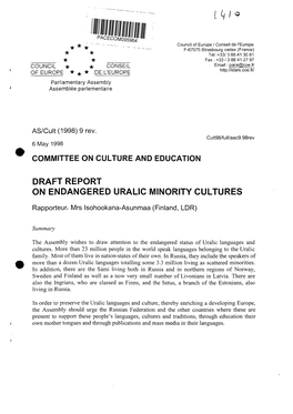 Draft Report on Endangered Uralic Minority Cultures Rapporteur