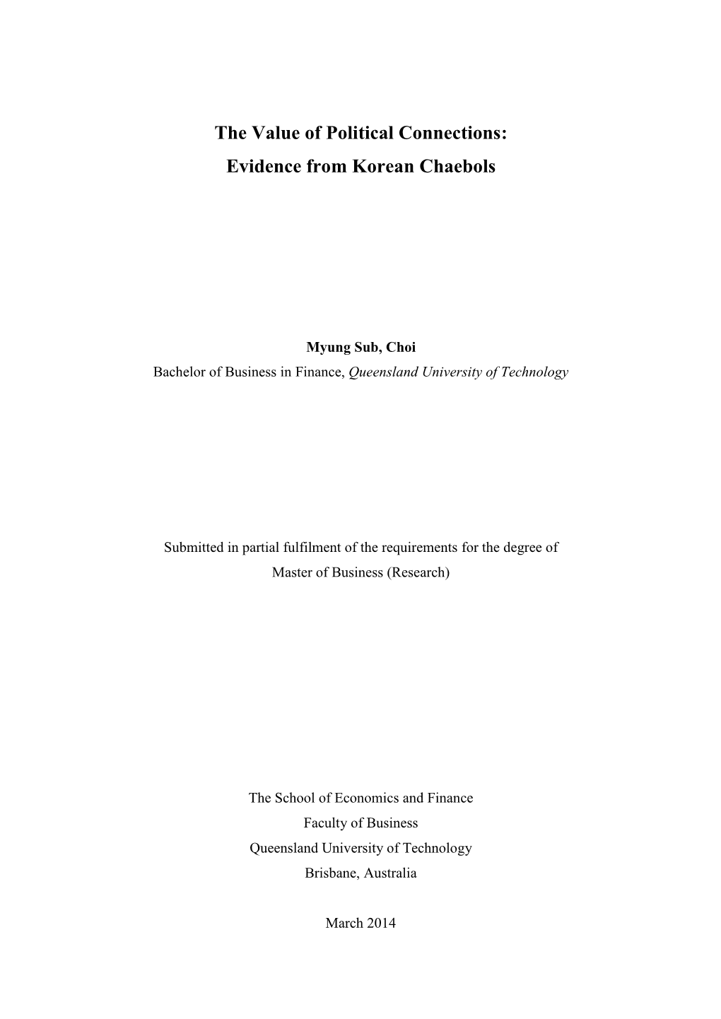 The Value of Political Connections: Evidence from Korean Chaebols