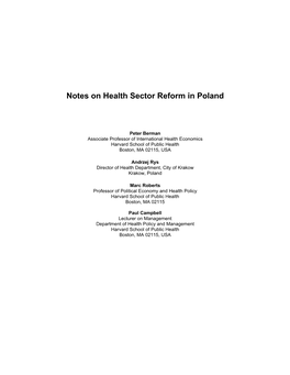 Notes on Health Sector Reform in Poland