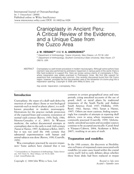 Cranioplasty in Ancient Peru: a Critical Review of the Evidence, and a Unique Case from the Cuzco Area