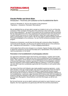 Claudia Pfeiffer and Ulrich Rüter Introduction / the Ernst Juhl Collection at the Kunstbibliothek Berlin