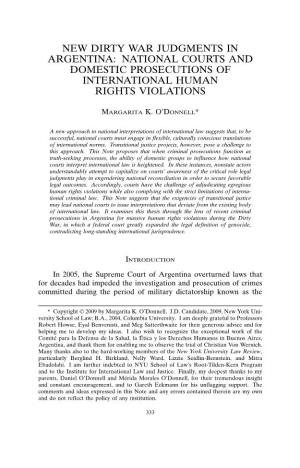 New Dirty War Judgments in Argentina: National Courts and Domestic Prosecutions of International Human Rights Violations