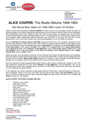 ALICE COOPER: the Studio Albums 1969-1983 Alle Warner Bros.-Alben Von 1969-1983 in Einer 15 CD-Box!