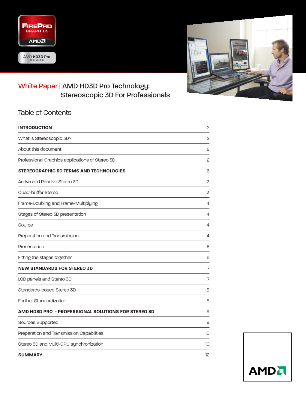 AMD HD3D Pro Technology: Stereoscopic 3D for Professionals Table of Contents