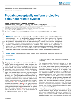 Prolab: Perceptually Uniform Projective Colour Coordinate System