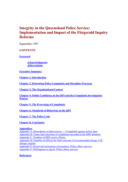 Implementation and Impact of the Fitzgerald Inquiry Reforms