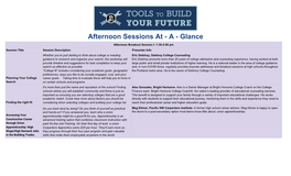Afternoon Sessions at - a - Glance