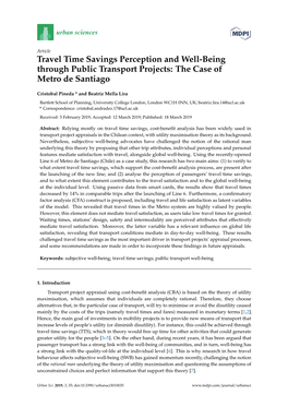Travel Time Savings Perception and Well-Being Through Public Transport Projects: the Case of Metro De Santiago