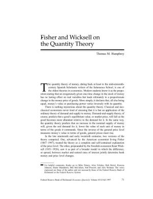 Fisher and Wicksell on the Quantity Theory