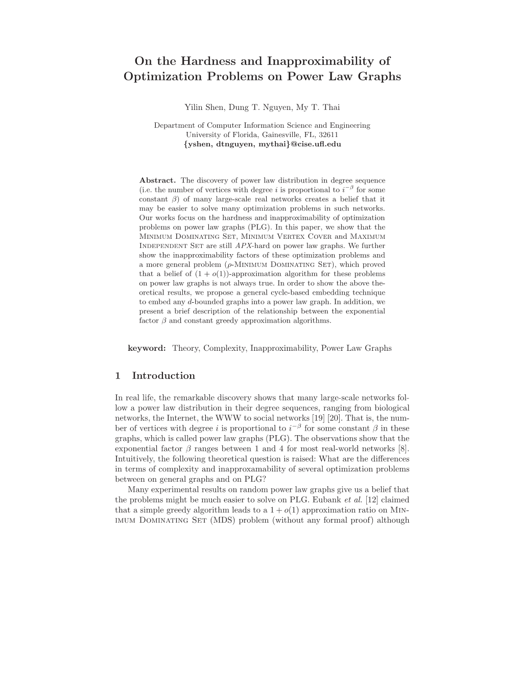 On the Hardness and Inapproximability of Optimization Problems on Power Law Graphs